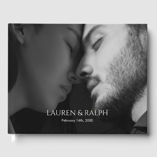 Chique zwart & ivoor paar Monogram Gastenboek (Voorkant)