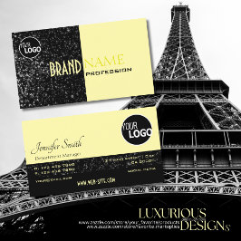 Chique Zwart Lichtgeel Glitter Sterren en Logo Visitekaartje