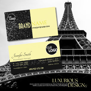 Chique Zwart Lichtgeel Glitter Sterren en Logo Visitekaartje