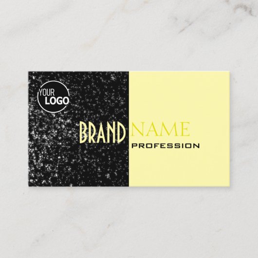 Chique Zwart Lichtgeel Glitter Sterren en Logo Visitekaartje (Voorkant)