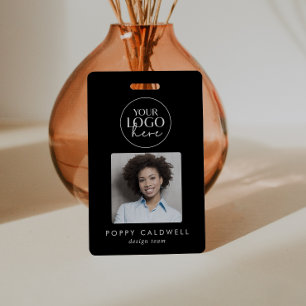 Chique Zwart Logo Foto QR Code Business ID Badge