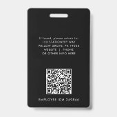 Chique Zwart Logo Foto QR Code Business ID Badge (Achterkant)