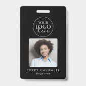 Chique Zwart Logo Foto QR Code Business ID Badge (Voorzijde)