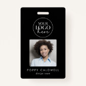 Chique Zwart Logo Foto QR Code Business ID Badge (Voorkant)