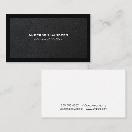 Chique Zwart Modern | Lux Executive-leder Visitekaartje (Voorkant / Achterkant)