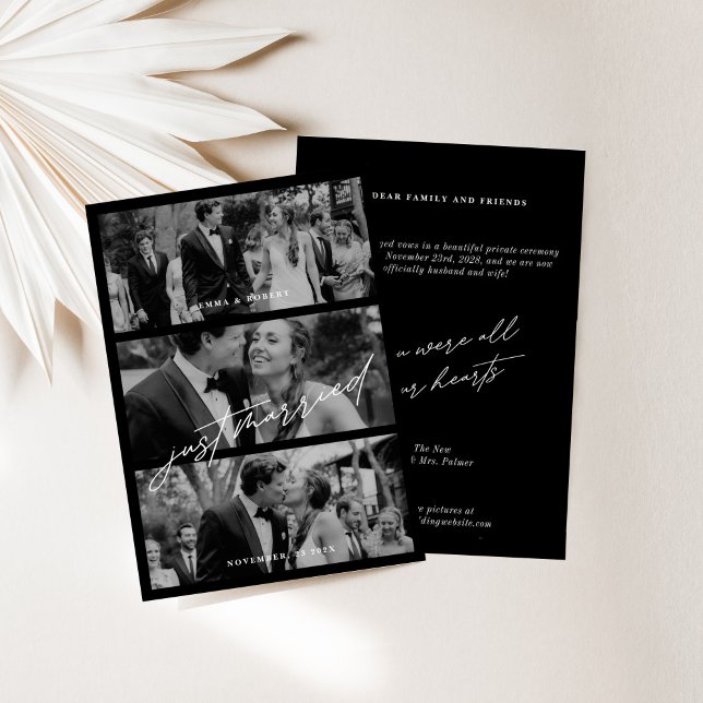 Chique zwart net getrouwd bruiloft aankondigingen  (Chic Black Just Married Wedding Announcements Card)
