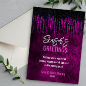 Chique zwart paarse glitter druppels damask Christ Feestdagenkaart