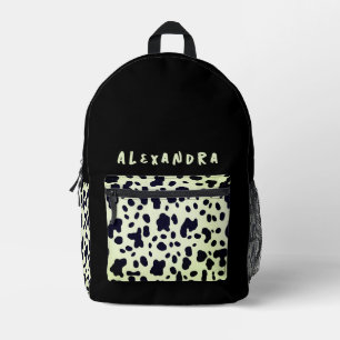 Chique Zwart Pastel Groen Koe Dier Patroon Naam Bedrukte Rugzak
