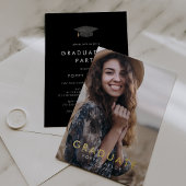 Chique Zwart Pet Gouden Folie Foto Graduation Part Folie Uitnodiging