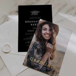Chique Zwart Pet Gouden Folie Foto Graduation Part Uitnodiging