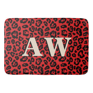 Chique zwart-rode luipaardprint monogram badmat