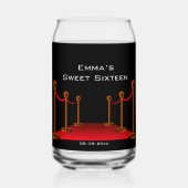 Chique Zwart & Rode Tapijt Zoet 16e Verjaardagsfee Blikvorm Glas (Voorkant)