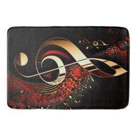 Chique Zwart Rood en Goud Treble Clef Note Badmat