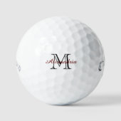 Chique Zwart Rood Monogram Golfballen (Voorkant)