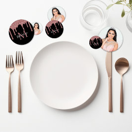 Chique Zwart Roos Goud Glitter Drips Verjaardag Confetti