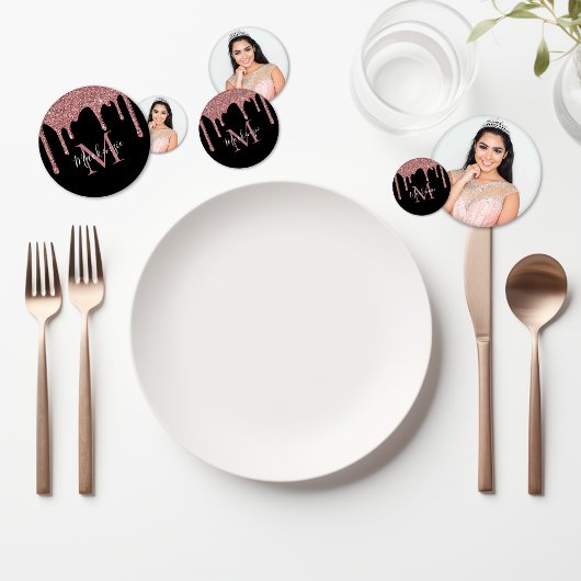 Chique Zwart Roos Goud Glitter Drips Verjaardag Confetti