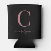 Chique Zwart Roos Goud Roze Monogram Script Blikjeskoeler (Achterkant)