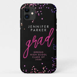 Chique Zwart Roze Confetti School Afstudeer Modern Case-Mate iPhone Case