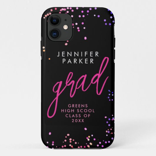 Chique Zwart Roze Confetti School Afstudeer Modern Case-Mate iPhone Case (Achterkant)