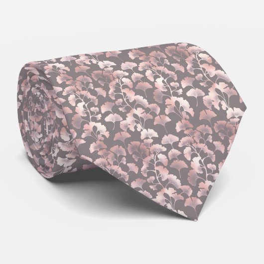 Chique zwart roze Ginkgo patroon Stropdas (Opgerold)