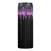 Chique zwart roze glitter druppelt bruidsjubileum thermosbeker (Achterkant)