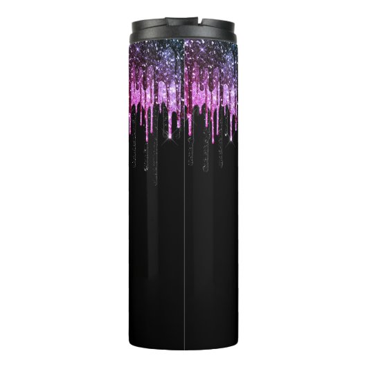 Chique zwart roze glitter druppelt bruidsjubileum thermosbeker (Achterkant)