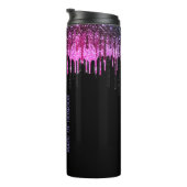 Chique zwart roze glitter druppelt bruidsjubileum thermosbeker (Geroteerd rechts)