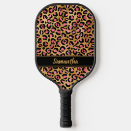 Chique Zwart Roze Goud Luipaardprint Persoonlijk Pickleball Paddle