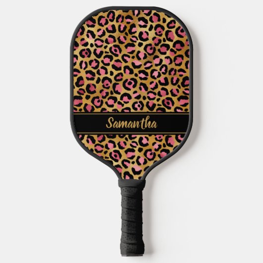 Chique Zwart Roze Goud Luipaardprint Persoonlijk Pickleball Paddle (Voorkant)