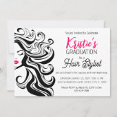 Chique Zwart Roze Haar Stylist Graduation Party Sc Kaart (Voorkant)