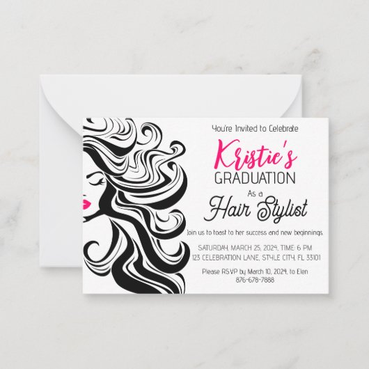 Chique Zwart Roze Haar Stylist Graduation Party Sc Notitiekaartje (Voorkant)
