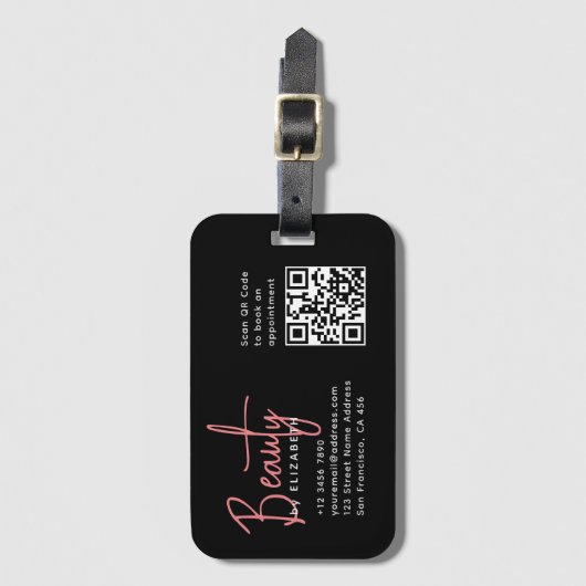 Chique Zwart Roze Schoonheid Professionele QR Code Bagagelabel (Voorkant (verticaal))