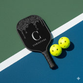 Chique Zwart Sparkle Glitter Drips Monogram Pickleball Paddle