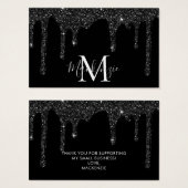 Chique Zwart Sparkle Glitter Drips Monogram Visitekaartje (Voorkant /achterkant)