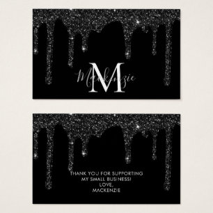 Chique Zwart Sparkle Glitter Drips Monogram Visitekaartje