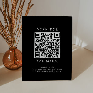 Chique Zwart Typografie Bar Menu QR Code Reclamebord Met Voetstuk