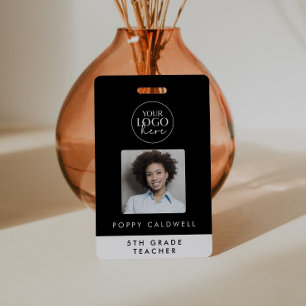 Chique Zwart Typografie Logo Foto Medewerker Teach Badge