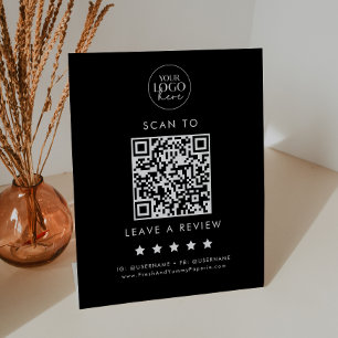 Chique Zwart Typografie Logo QR Code Laat een Revi Reclamebord Met Voetstuk