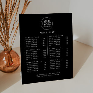 Chique Zwart Typografie Logo Zakelijke prijslijst Reclamebord Met Voetstuk