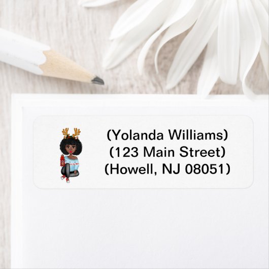 Chique zwart vrouw aangepaste kerst adres label (Insitu)