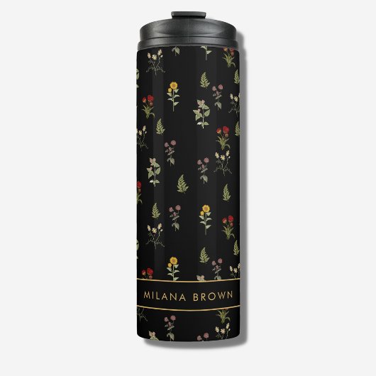 Chique zwart  Wildflower Pattern Thermosbeker