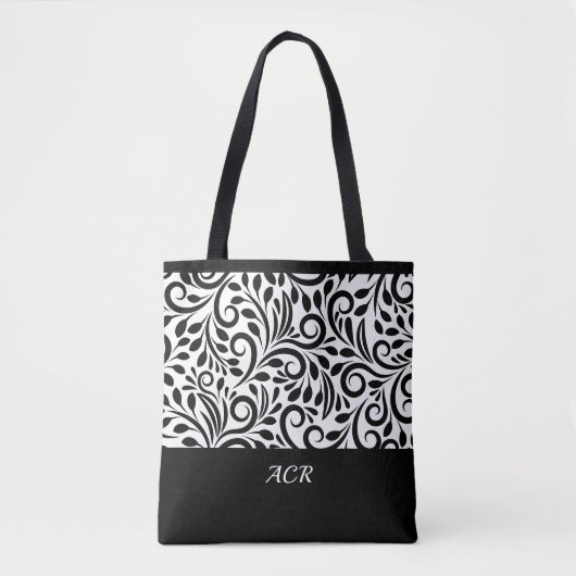 Chique Zwart Wit Aangepaste Monogram Klassiek Patr Tote Bag (Voorkant)