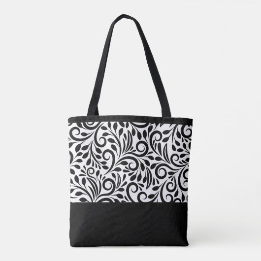 Chique Zwart Wit Aangepaste Monogram Klassiek Patr Tote Bag (Achterkant)