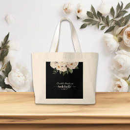 Chique zwart-wit bloemenvrijgezellenfeest grote tote bag