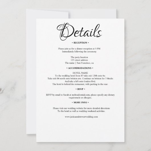 Chique zwart wit bloemig alles in een kalligrafie kaart (Achterkant)