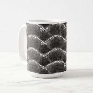 Chique Zwart Wit Bloemmotief  Koffiemok