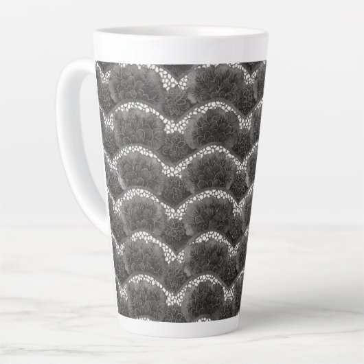 Chique Zwart Wit Bloemmotief Latte Mok (Linkerhoek)