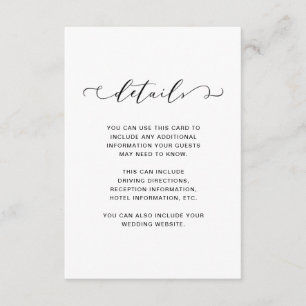 Chique zwart-wit bruiloft details informatiekaartje