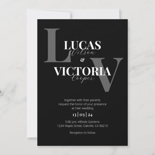 Chique zwart-wit bruiloft uitnodiging (Voorkant)