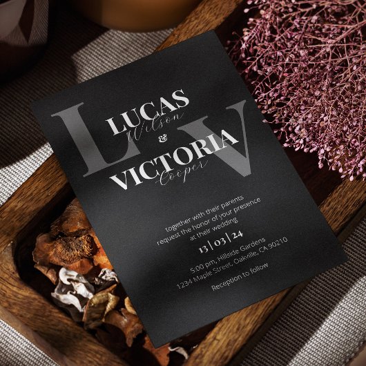 Chique zwart-wit bruiloft uitnodiging